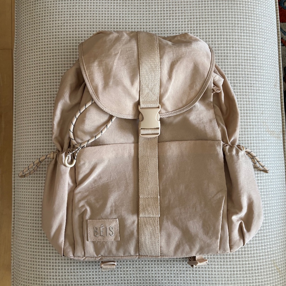 BEIS Beige Canvas Backpack with Drawstring Pockets